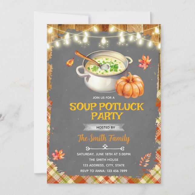 invitación a la fiesta de intercambio de sopas de  (Anverso)