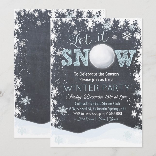 Invitación a la fiesta de invierno de copos de nie (Anverso / Reverso)