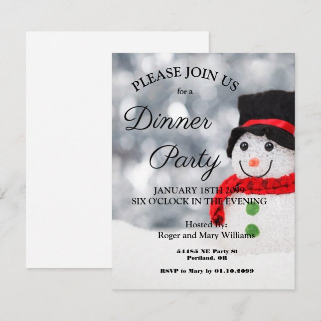 Invitación a la fiesta de invierno de Snowman (Anverso / Reverso)