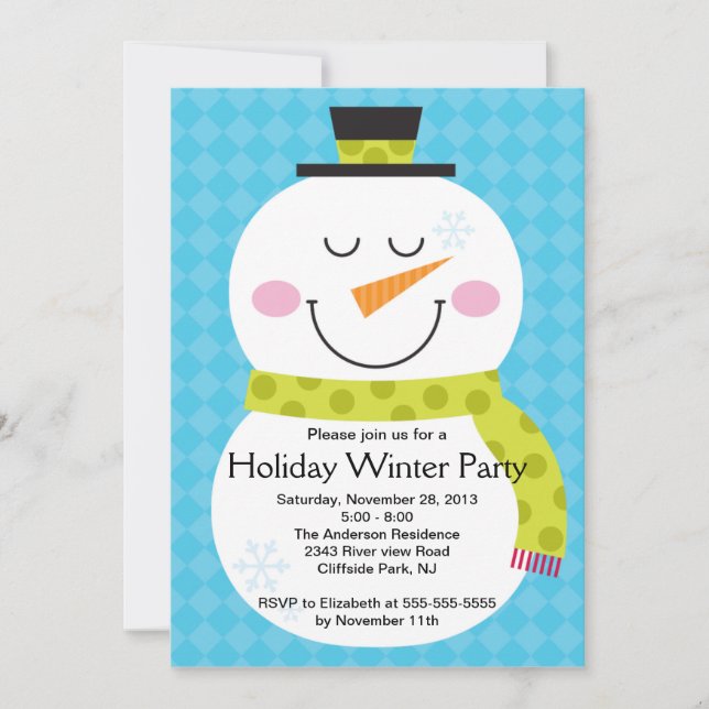 Invitación a la fiesta de invierno de Snowman (Anverso)