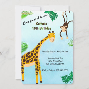 Invitación a la fiesta de jirafa y Safari de mono