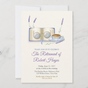 Invitación a la fiesta de jubilación con té y gafa