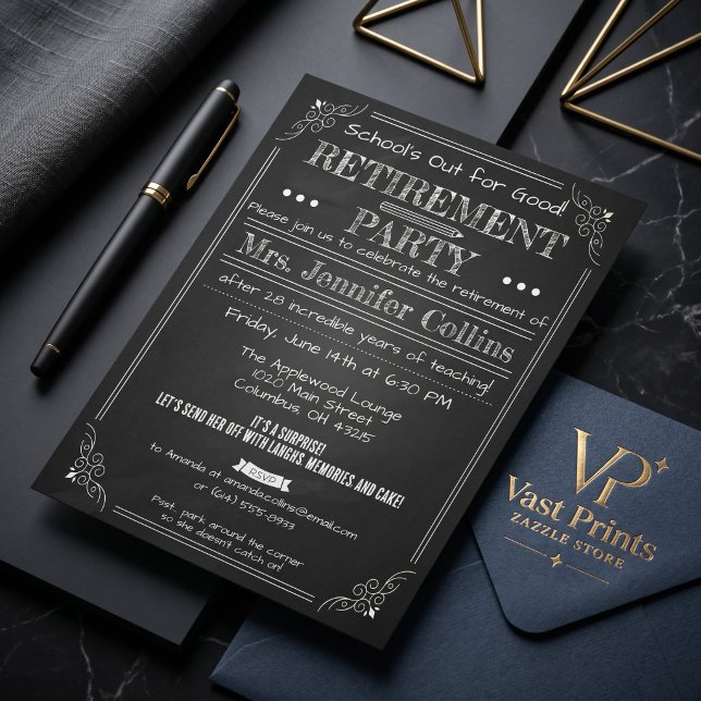 Invitación a la Fiesta de Jubilación de la Maestra (Chalkboard Teacher Retirement Party Invitation
)