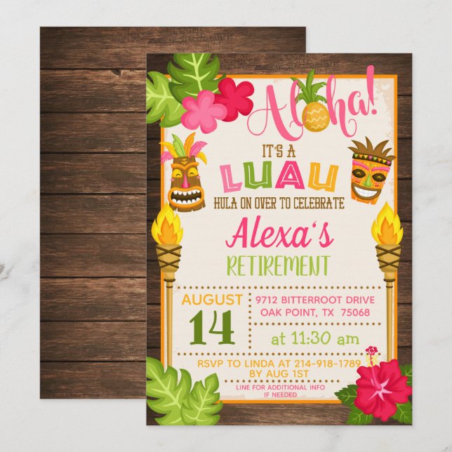 Invitación a la fiesta de jubilación de Luau (Anverso / Reverso)
