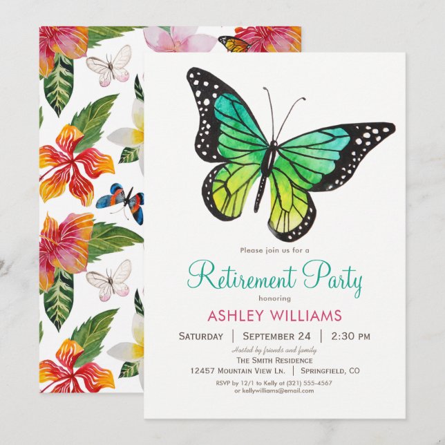 Invitación a la Fiesta de Jubilación de Mariposas  (Anverso / Reverso)