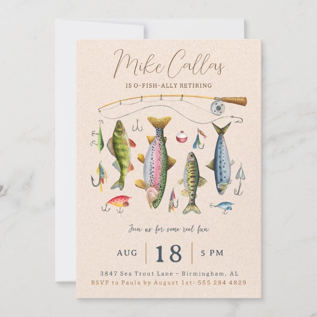 Invitación a la fiesta de jubilación de pesca (Anverso)