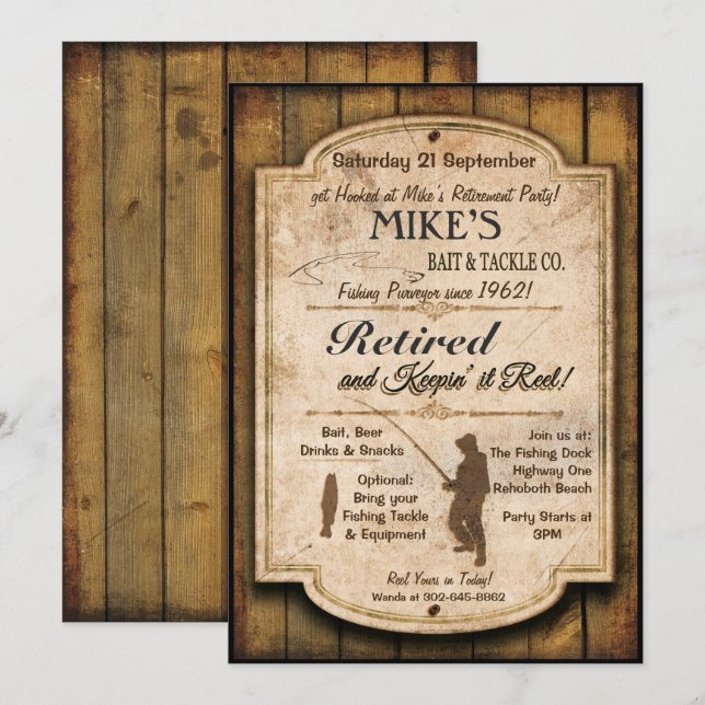 Invitación a la fiesta de jubilación de pesca (Anverso / Reverso)