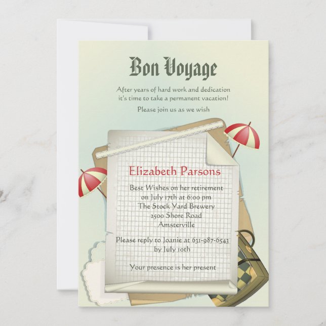 Invitación a la fiesta de jubilación de planes de  (Anverso)