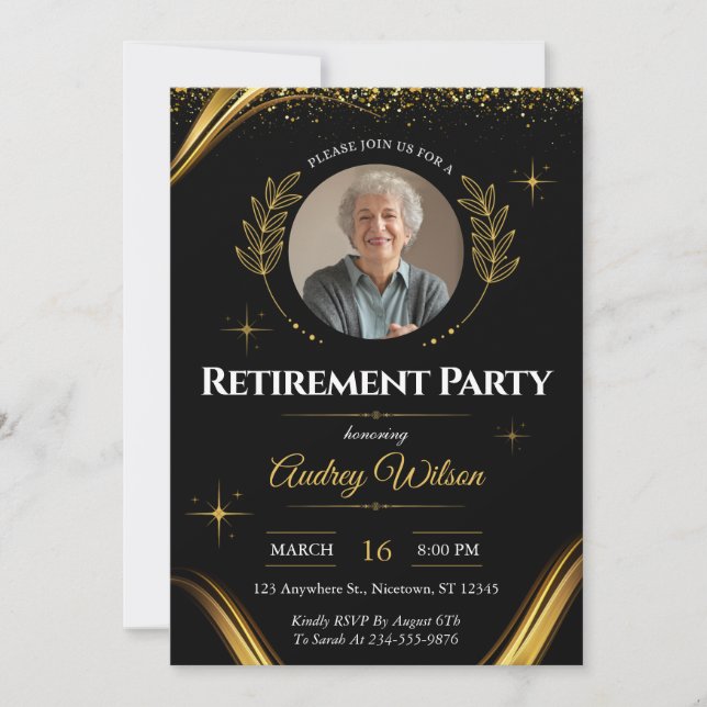 Invitación a la Fiesta de Jubilación Elegante Oro  (Anverso)