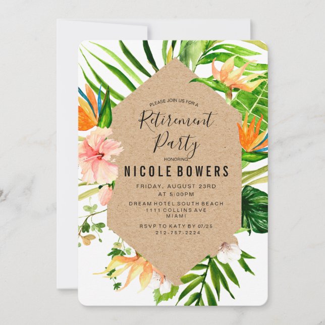 Invitación a la fiesta de jubilación floral tropic (Anverso)