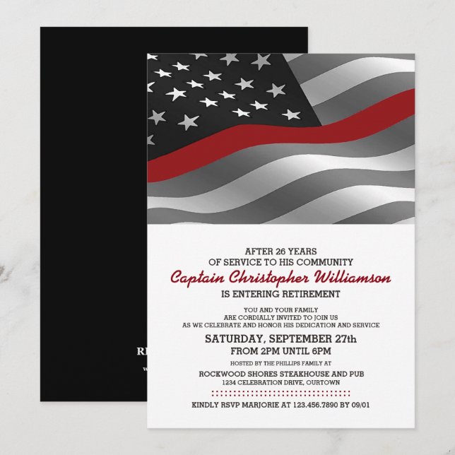 Invitación a la Fiesta de Jubilación para Bomberos (Anverso / Reverso)