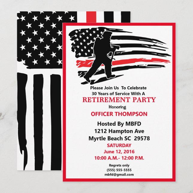 Invitación a la Fiesta de Jubilación para Bomberos (Anverso / Reverso)