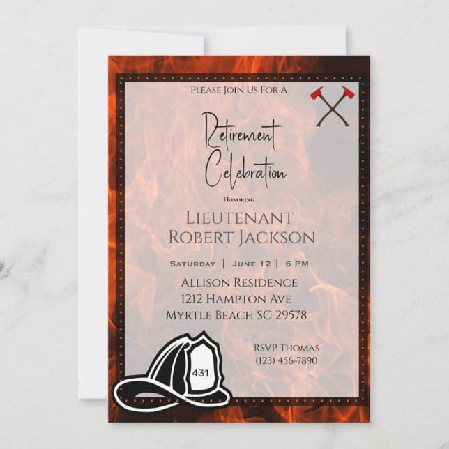 Invitación a la Fiesta de Jubilación para Bomberos (Anverso)