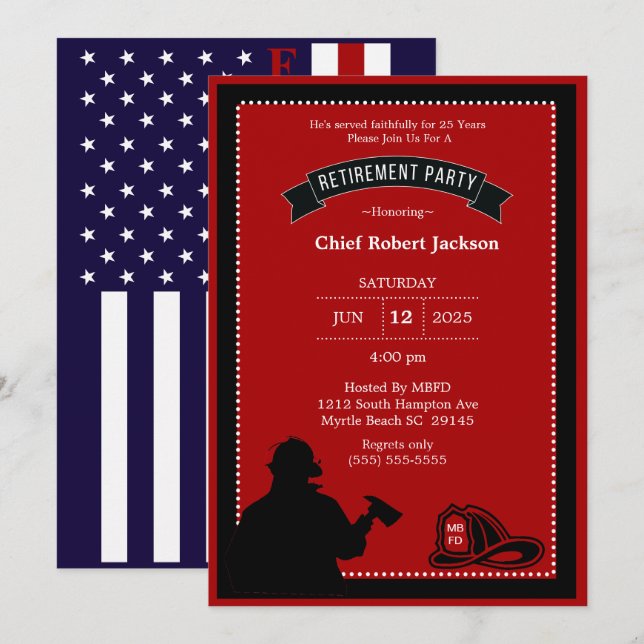Invitación a la Fiesta de Jubilación para Bomberos (Anverso / Reverso)