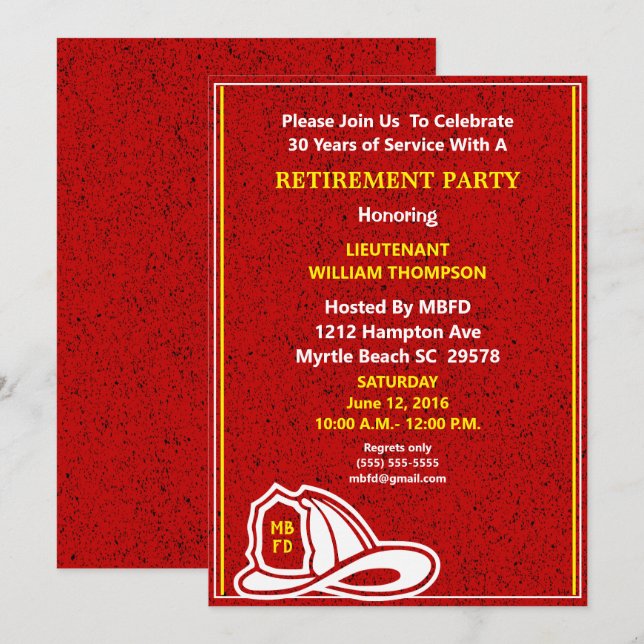 Invitación a la Fiesta de Jubilación para Bomberos (Anverso / Reverso)