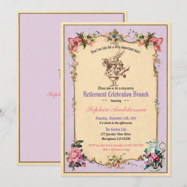 Invitación a la fiesta de jubilaciones moradas (Anverso / Reverso)