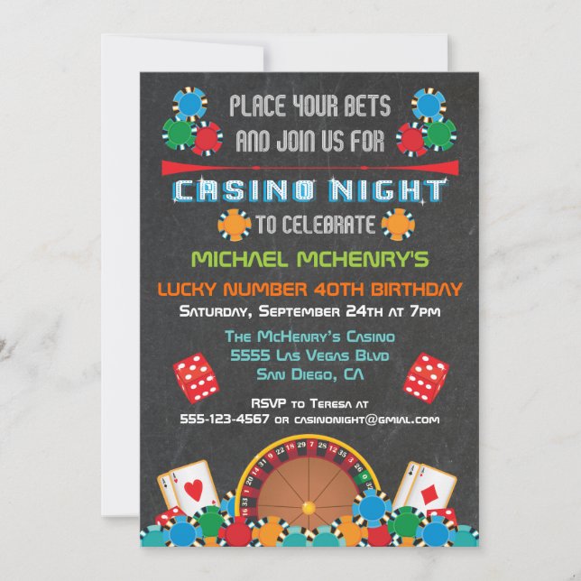 Invitación a la fiesta de juego del Casino Las Veg (Anverso)