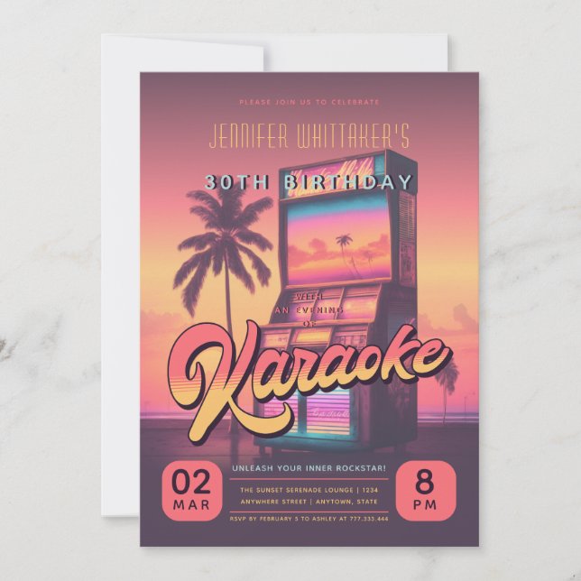 Invitación a la fiesta de karaoke de cumpleaños Re (Anverso)