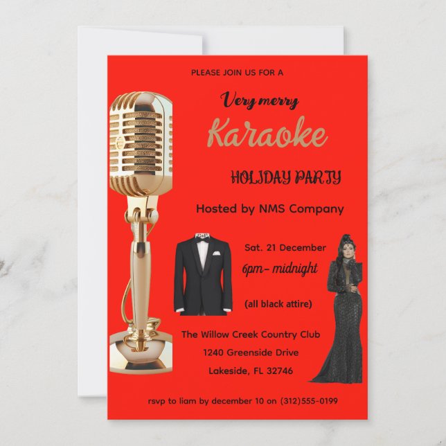 Invitación a la fiesta de karaoke de Navidad (Anverso)