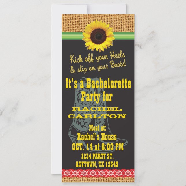 Invitación a la fiesta de la Bachelette Cowgirl (Anverso)