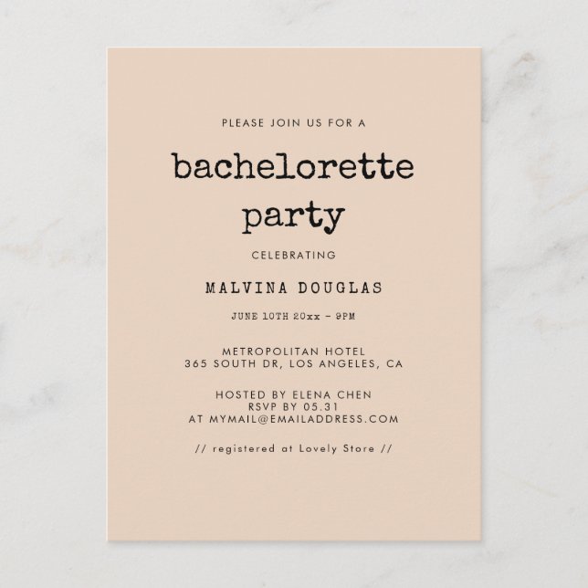 Invitación a la fiesta de la Bachelorette (Anverso)