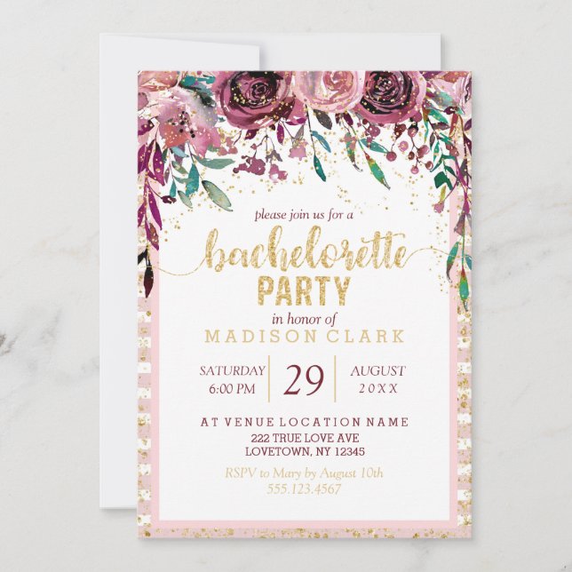 Invitación a la fiesta de la Bachelorette de Oro d (Anverso)