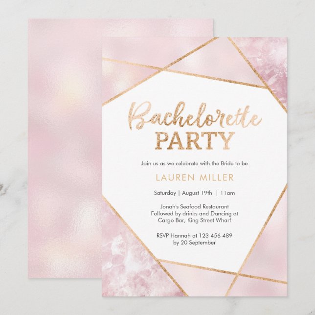 Invitación a la fiesta de la Bachelorette Geo Pink (Anverso / Reverso)