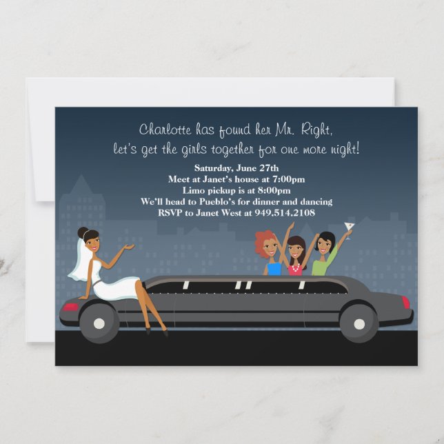 Invitación a la fiesta de la Bachelorette Limo (Anverso)