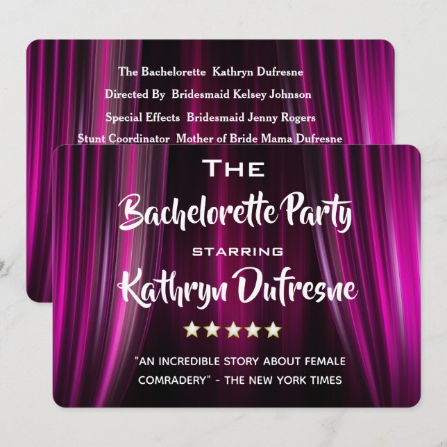 Invitación a la fiesta de la Bachelorette, películ (Anverso / Reverso)