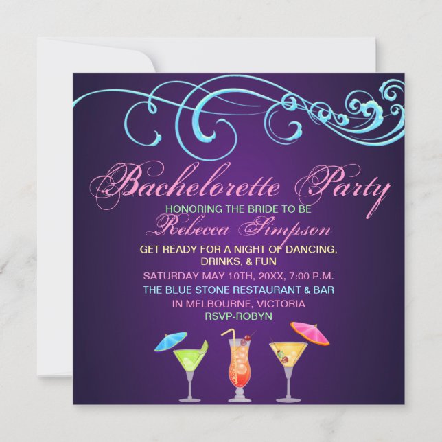 Invitación a la fiesta de la Bachelorette Purple C (Anverso)