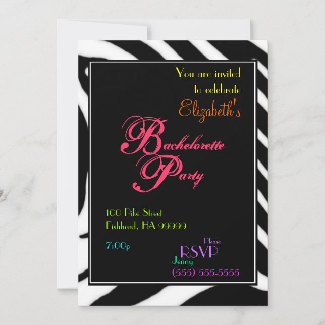 Invitación a la fiesta de la bachillerato de cebra (Anverso)