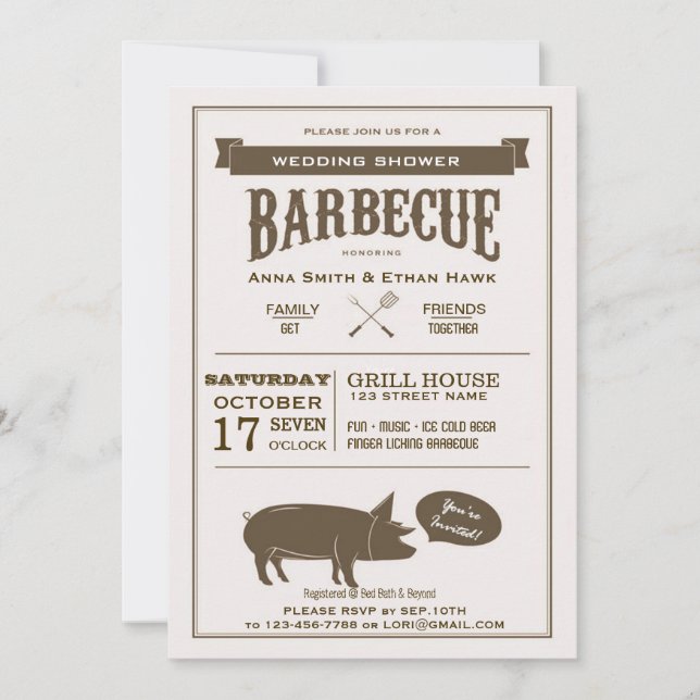 Invitación a la fiesta de la Boda de barbacoa (Anverso)