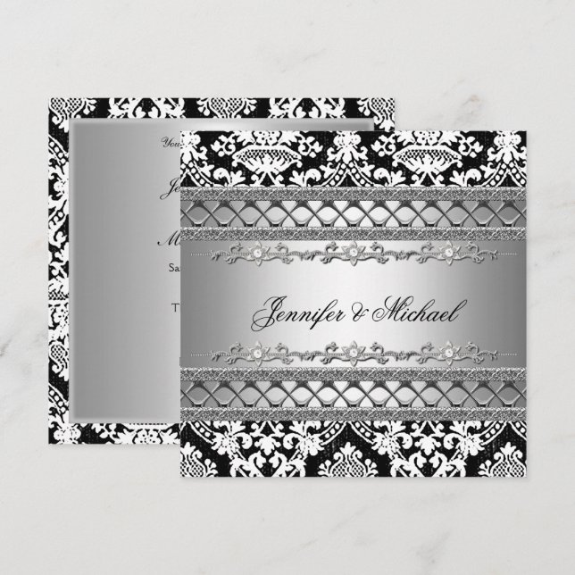 Invitación a la fiesta de la boda de Damask clásic (Anverso / Reverso)