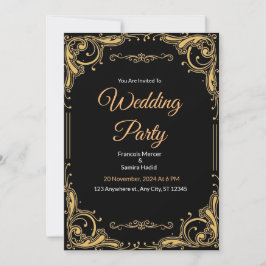 Invitación a la Fiesta de la Boda Elegante en Negr