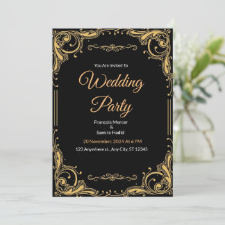 Invitación a la Fiesta de la Boda Elegante en Negr