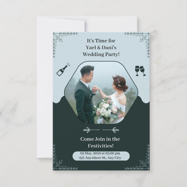 Invitación a la fiesta de la boda elegante y verde (Anverso)