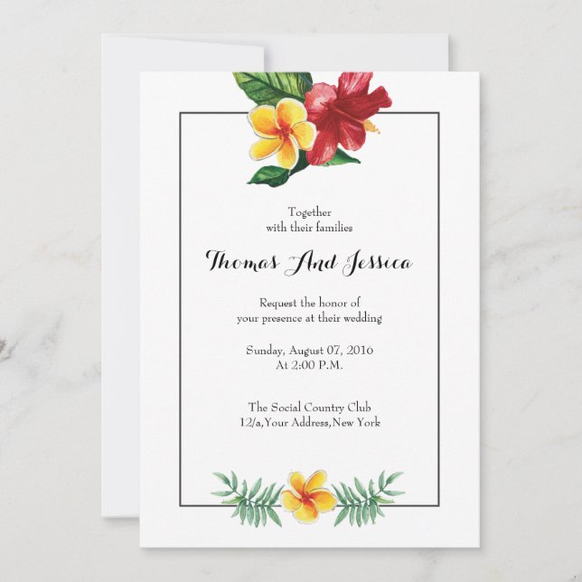Invitación a la fiesta de la boda floral acuarela (Anverso)