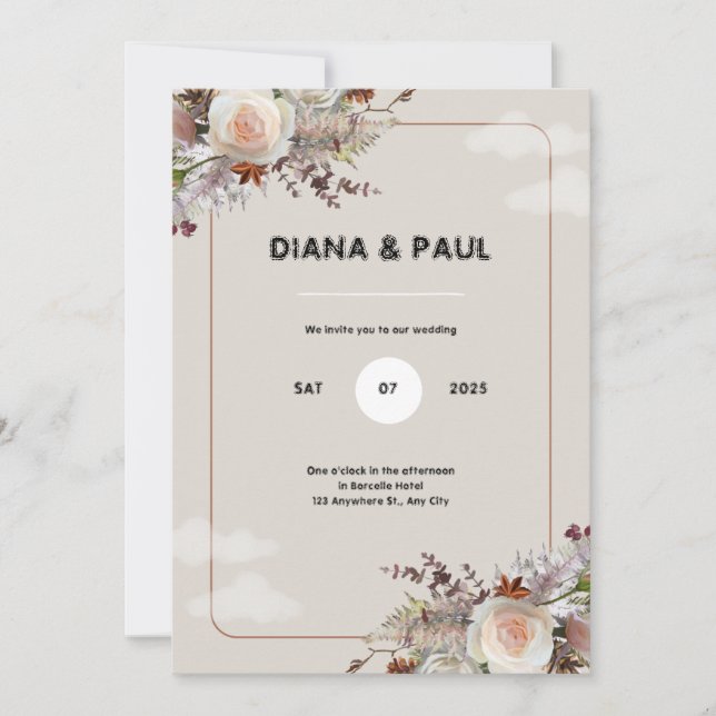 Invitación a la fiesta de la Boda Rústica Marrón y (Anverso)