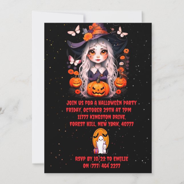 Invitación a la fiesta de la calabaza de brujas de (Anverso)