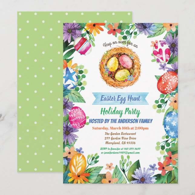 Invitación a la fiesta de la caza de huevos de Pas (Anverso / Reverso)