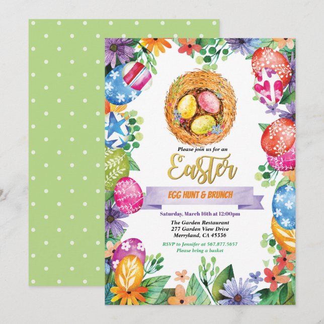 Invitación a la fiesta de la caza de huevos de Pas (Anverso / Reverso)