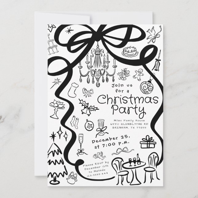 Invitación a la fiesta de la cena a mano captada p (Anverso)