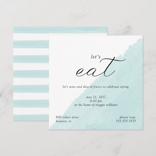 Invitación a la fiesta de la cena con acuarela (Anverso / Reverso)