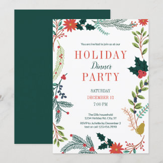 Invitación a la fiesta de la cena con marco floral