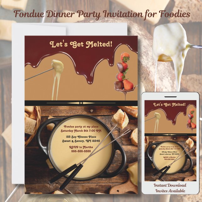 Invitación a la fiesta de la cena de Fondue para l (Fondue Dinner Party Invitation for Foodies)