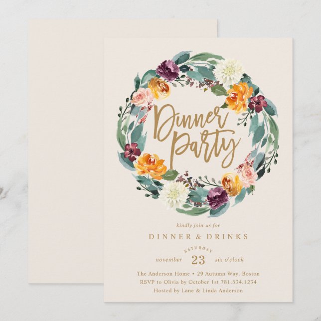 Invitación a la fiesta de la cena de la fiesta de  (Anverso / Reverso)
