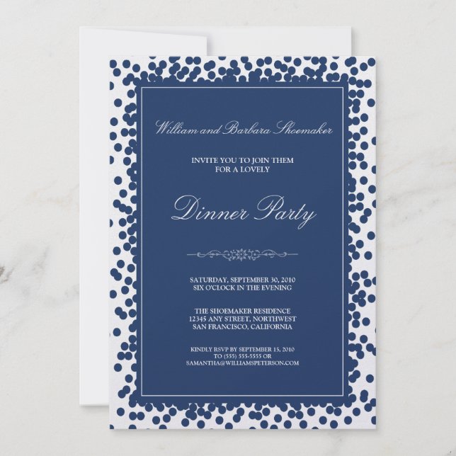 Invitación a la fiesta de la cena de Navy Blue Con (Anverso)