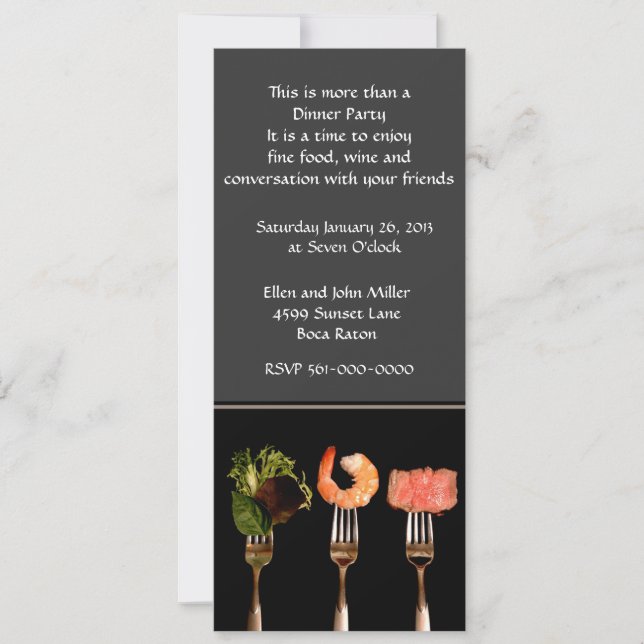 Invitación a la fiesta de la cena de plata y negro (Anverso)