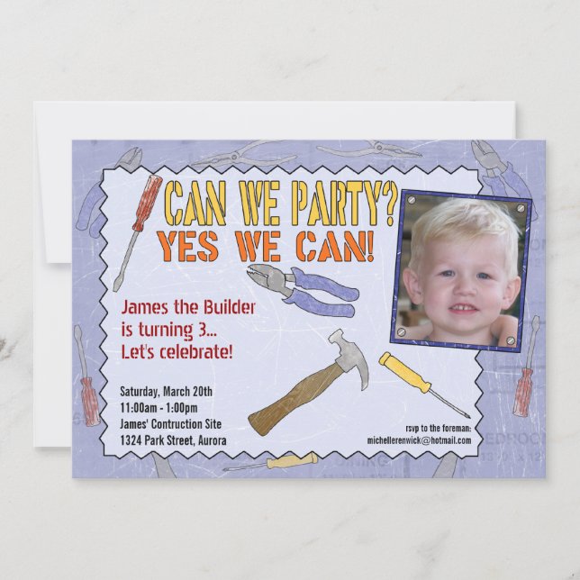 Invitación a la fiesta de la construcción con foto (Anverso)