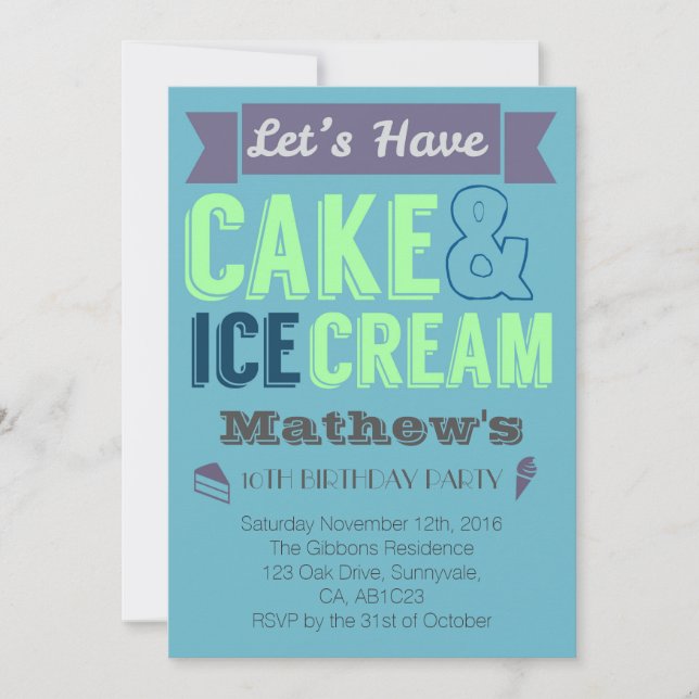 Invitación a la fiesta de la crema de helado de ni (Anverso)